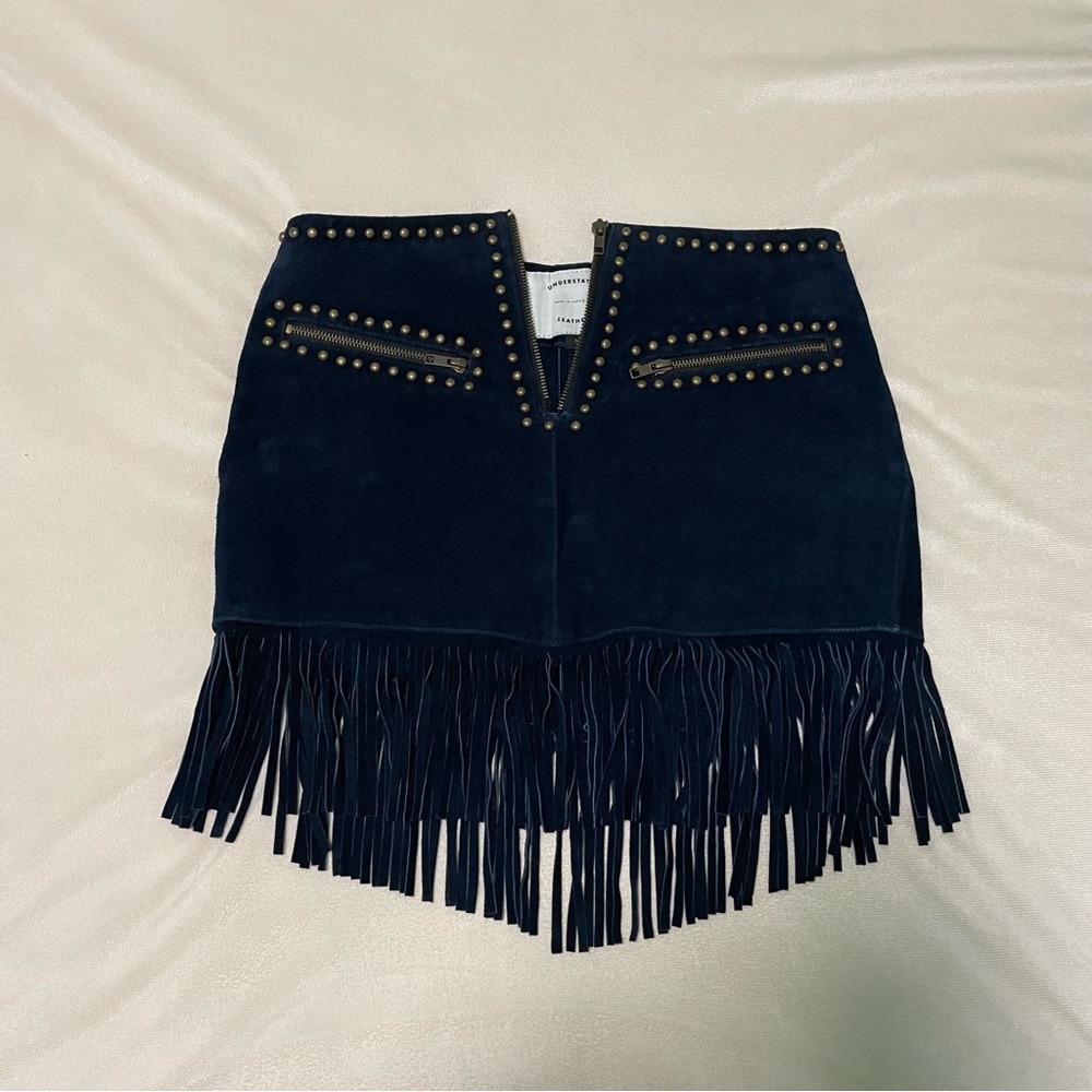 Understated Hold Your Horse Leather Mini Skirt Blue Size Small